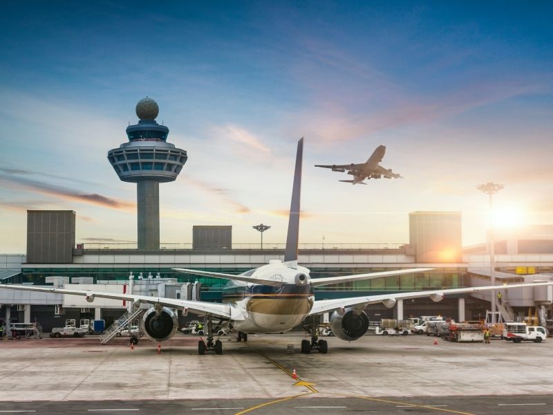 Airport with airplanes