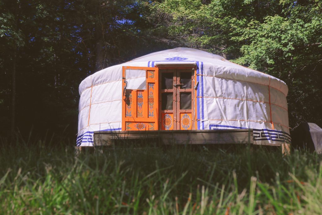 White yurt in the woods