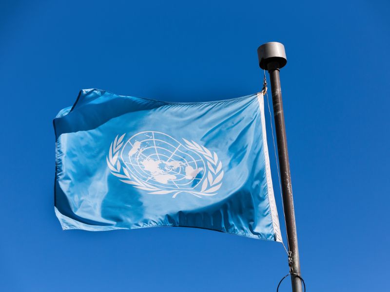 Blue flag with white logo