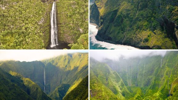 Photos of four waterfalls in Hawaii