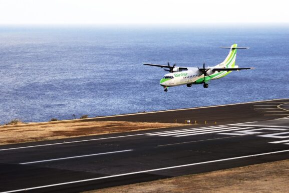 Airplane landing on Madeira Airport