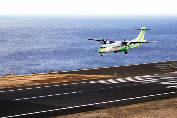 Airplane landing on Madeira Airport