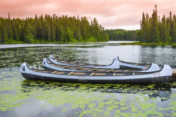 Canoe on a lake in Quebec